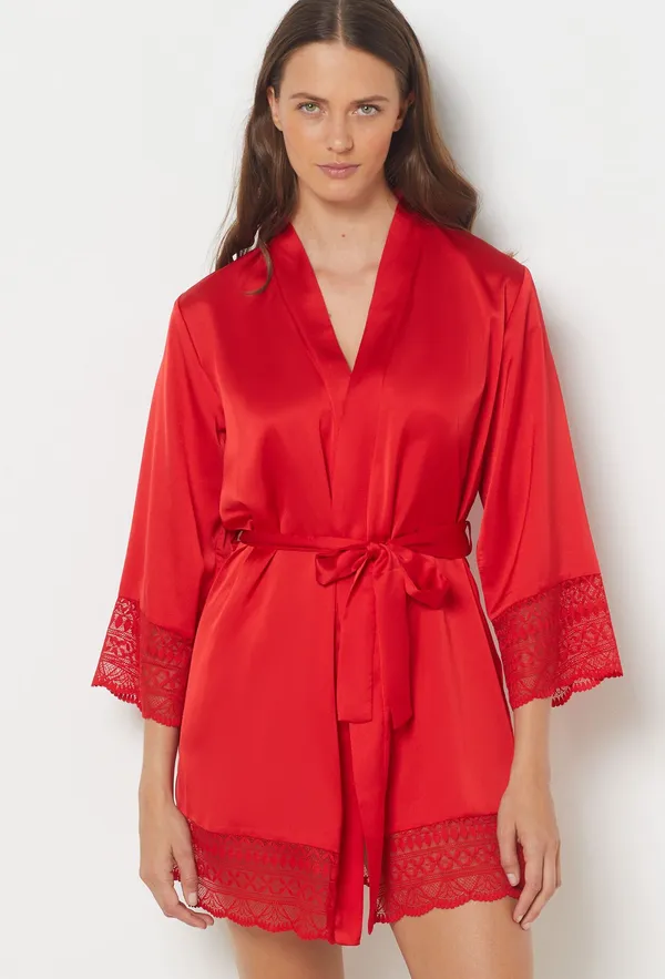 IDOLE Satin robe with lace details 6540472