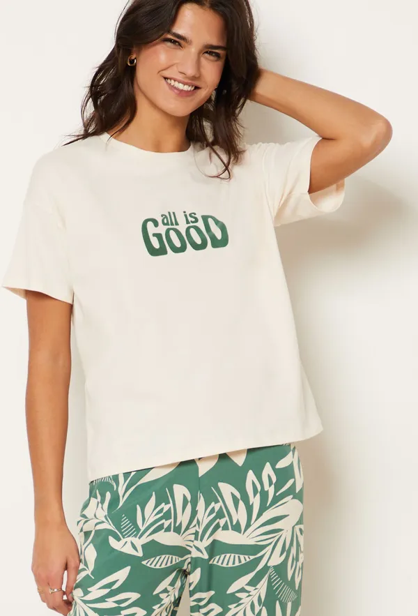 ALLOHA100% cotton graphic pajama shirt with 'all is good' print detail 6544697
