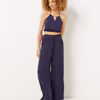 Flared satin pajama pants-6540730
