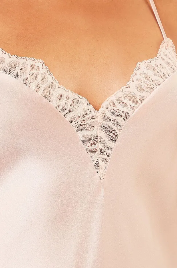 Satin and lace V-neckline nightdress - BROOKLIN - PINK - Etam