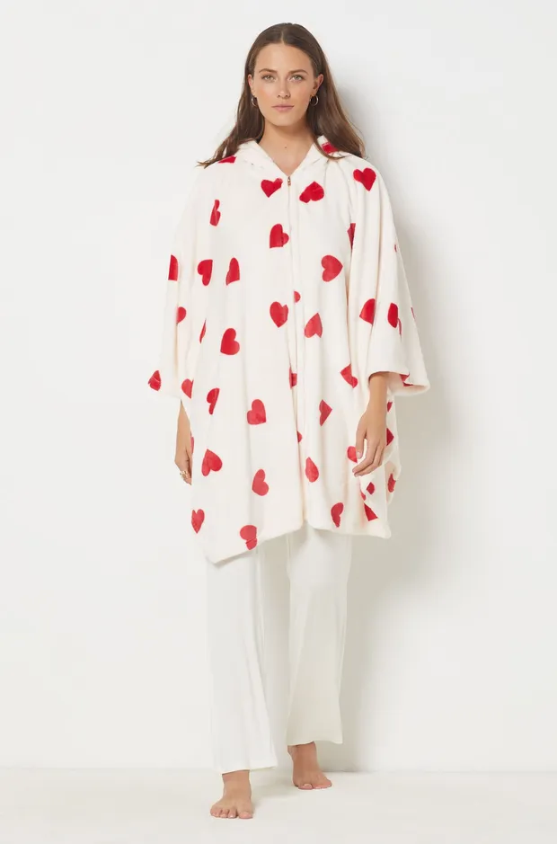 VIRGILIZ Heart print zip-up fleece poncho 6542630