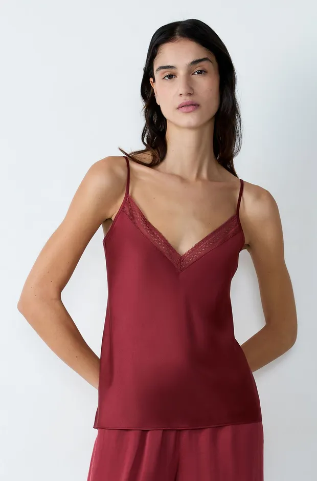 FEELING Satin camisole with lace neckline 6550904