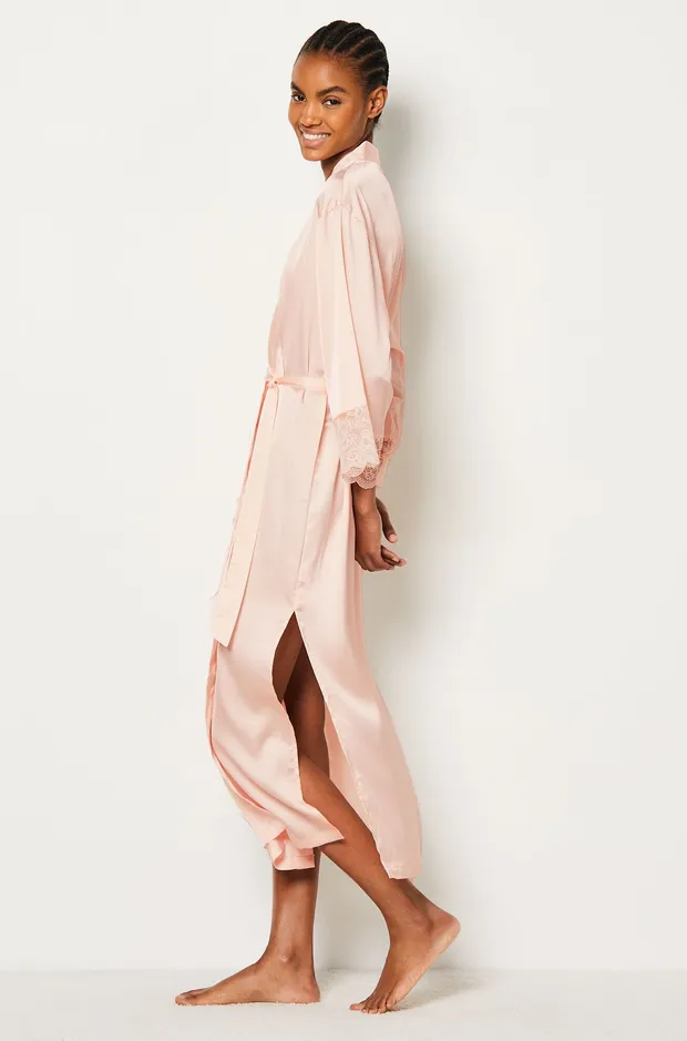 DESIRE - Long satin robe with lace details 6551284