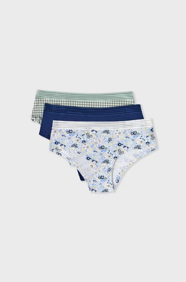 JACKIE LACE Pack of 3 cotton and lace boyshorts 6552075
