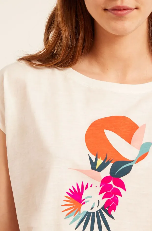 Print short-sleeved top - BAYA - ECRU - Etam