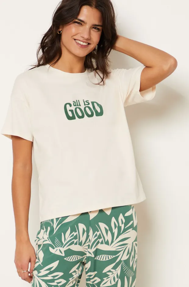 ALLOHA100% cotton graphic pajama shirt with 'all is good' print detail 6544697