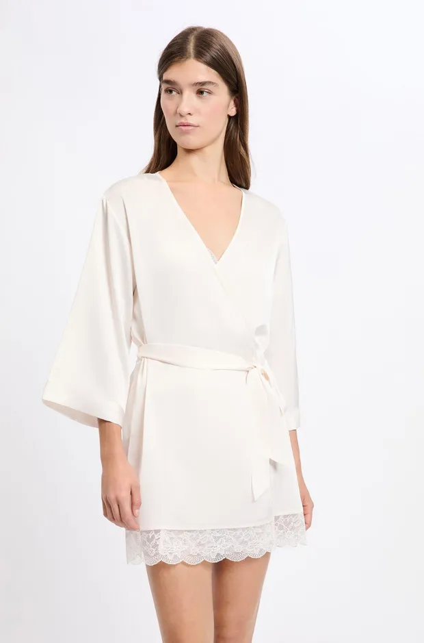 DESIRE Satin robe with lace details 6550814