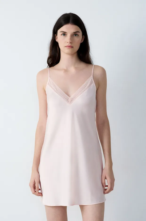 FEELING - Short satin nightdress with lace details 6551245