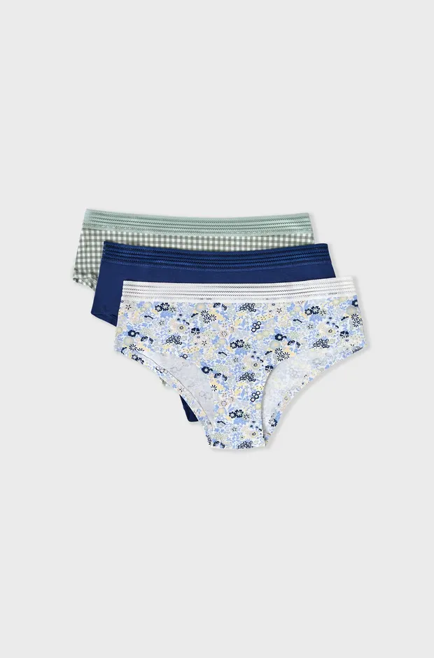 JACKIE LACE Pack of 3 cotton and lace boyshorts 6552075
