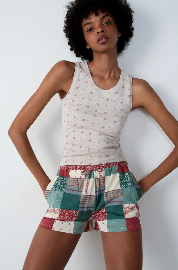 BEDFORD Flared cotton patchwork pyjama shorts 6552224