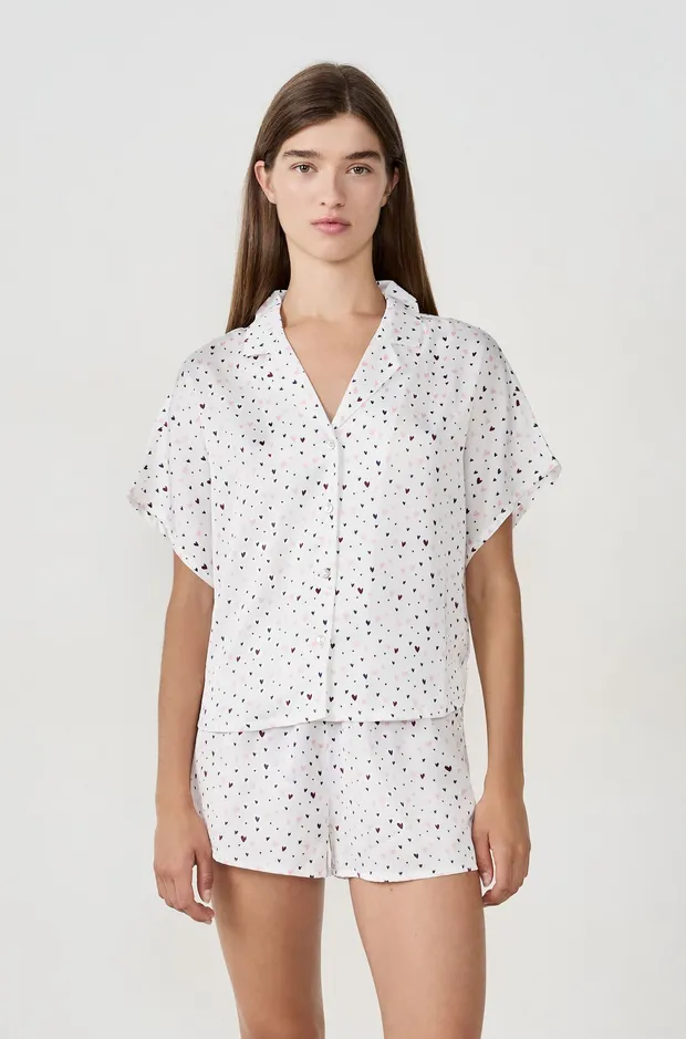 DREAMS Satin pyjama shirt with heart print 6555102