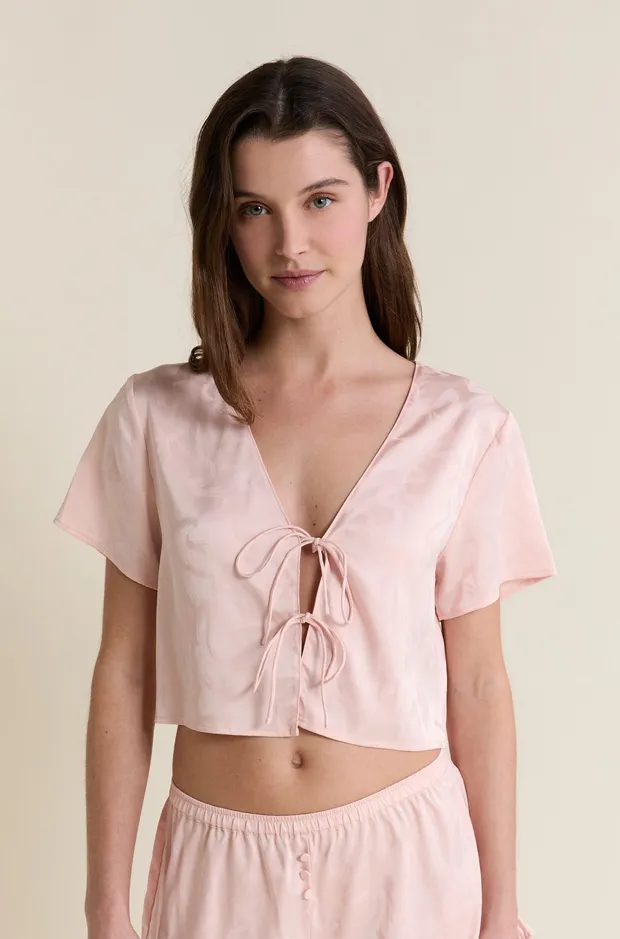 SPIREE Satin Pajama Shirt With Bows 6556900