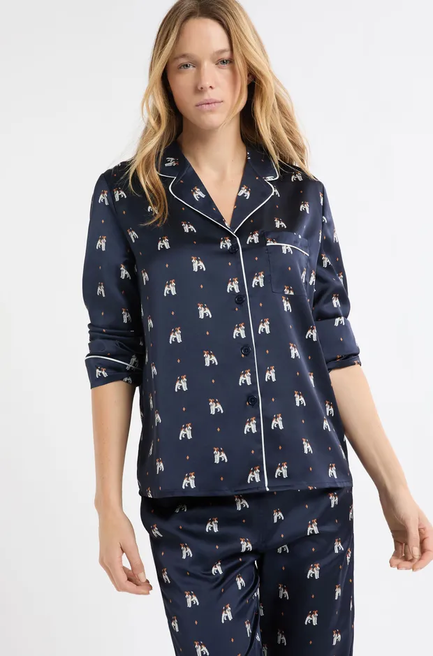 HAILEY - Satin Pyjama Shirt with Dog Print 6556912