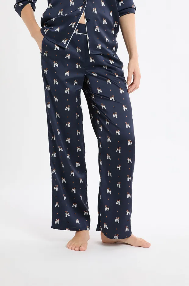HAILEY - Satin pajama pants with dog print 6556913