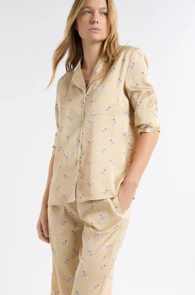 HENRITA - Satin pajama shirt with Dalmatian print 6557124