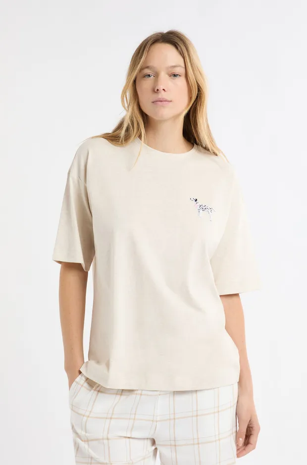HUGY - Cotton T-shirt "Life is better with a dog" with Dalmatian embroidery 6557242