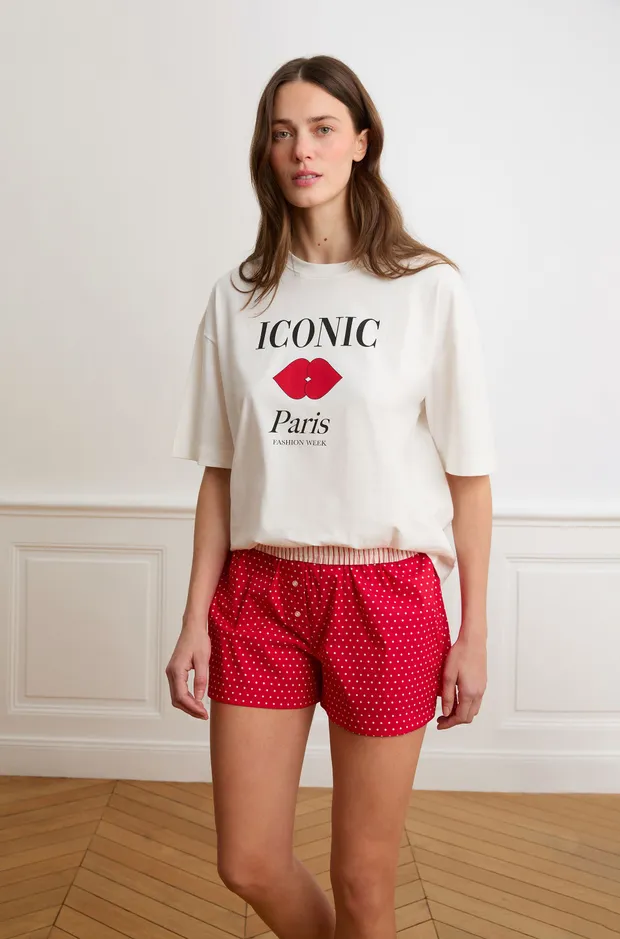 BOYFRIEND - Striped and heart-print cotton pajama shorts 6557582