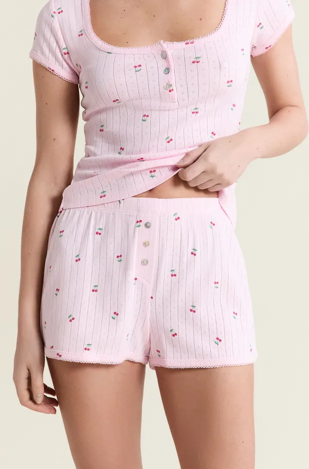 KATELL Patterned Cotton Pointelle Pajama Shorts 6557735