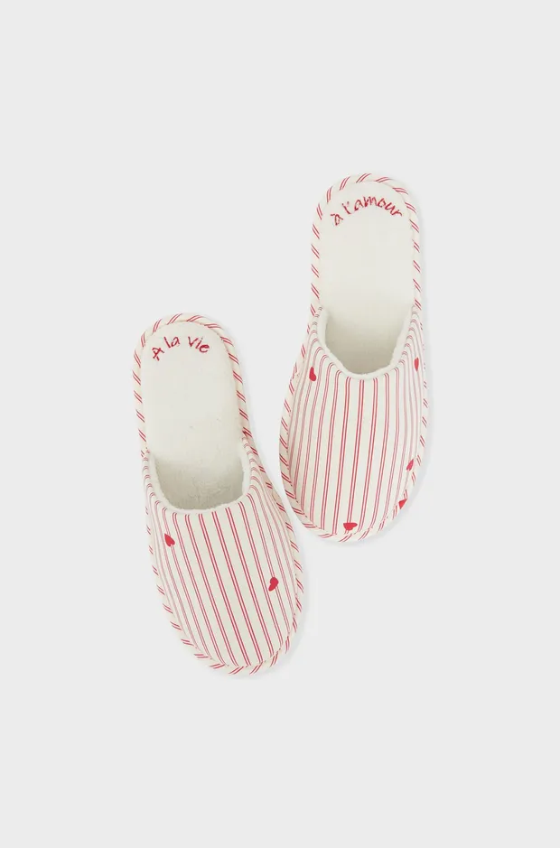 BATTITO Heart pattern mules slippers with cotton 6558235