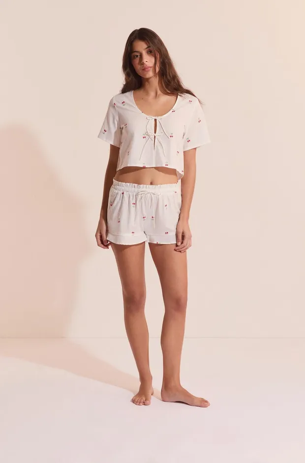 RIVIERE Cotton Pajama Top with Cherry Print 6558673