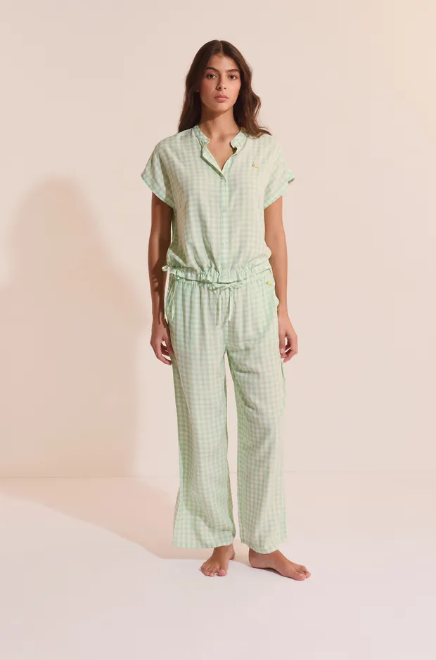 BRISE Short-Sleeve Plaid Shirt With Lemon Pattern 6558748