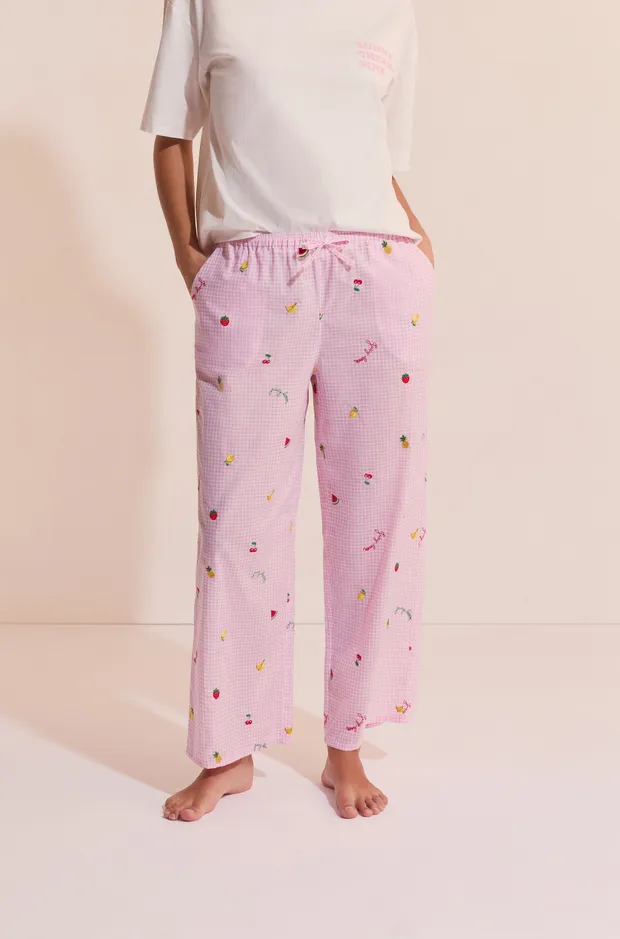 BRISA Plaid Pants With Fruit Patterns 6558800