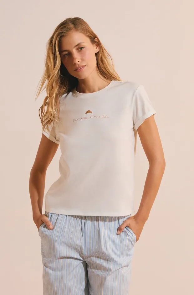 BENNIE Cotton pajama t-shirt with 'un croissant s'il vous plaÃ®t' print 6560123