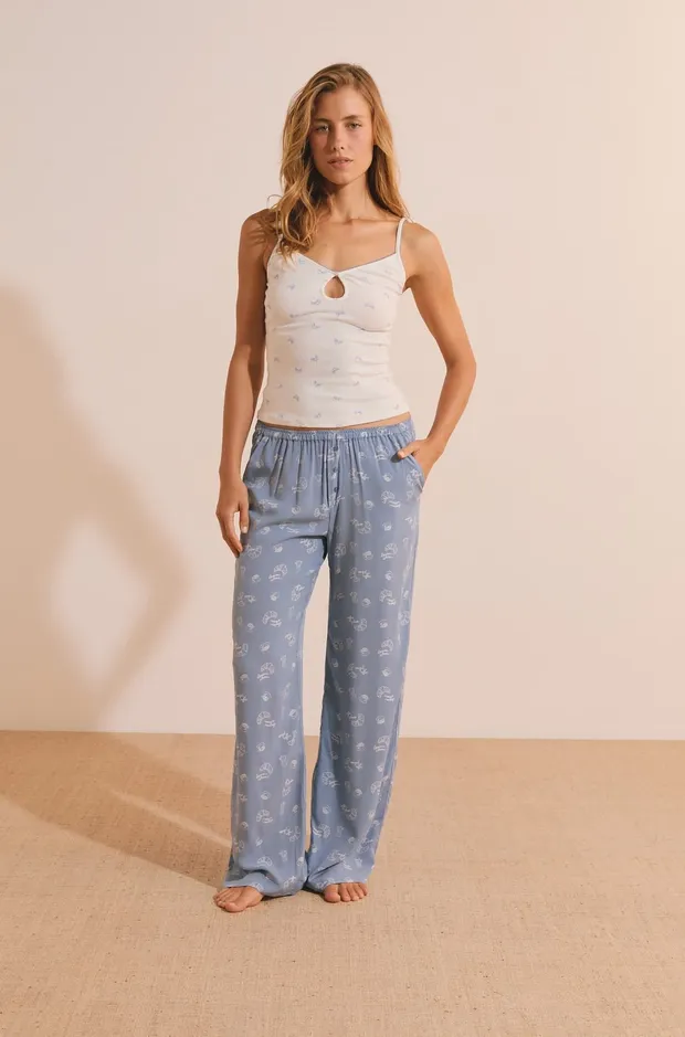 BLUE Pajama Pants With Croissant Print 6560144