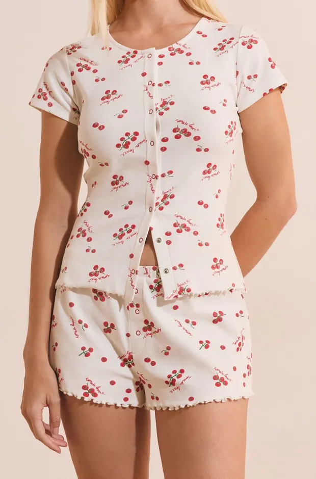 TIGE Cotton Pajama Shorts with Tomato Print 6560177